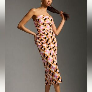 NWT Anthropologie Printed
Strapless Slim Ruched Midi Dress